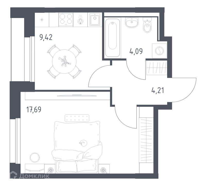 1-комнатная квартира 35.41 м² Прибрежный Парк