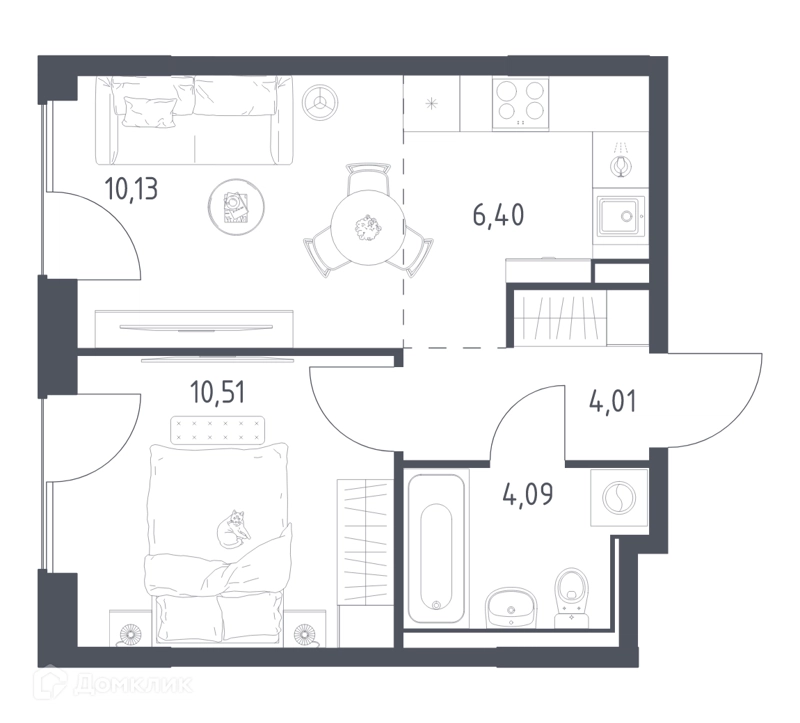 1-комнатная квартира 35.14 м² Прибрежный Парк