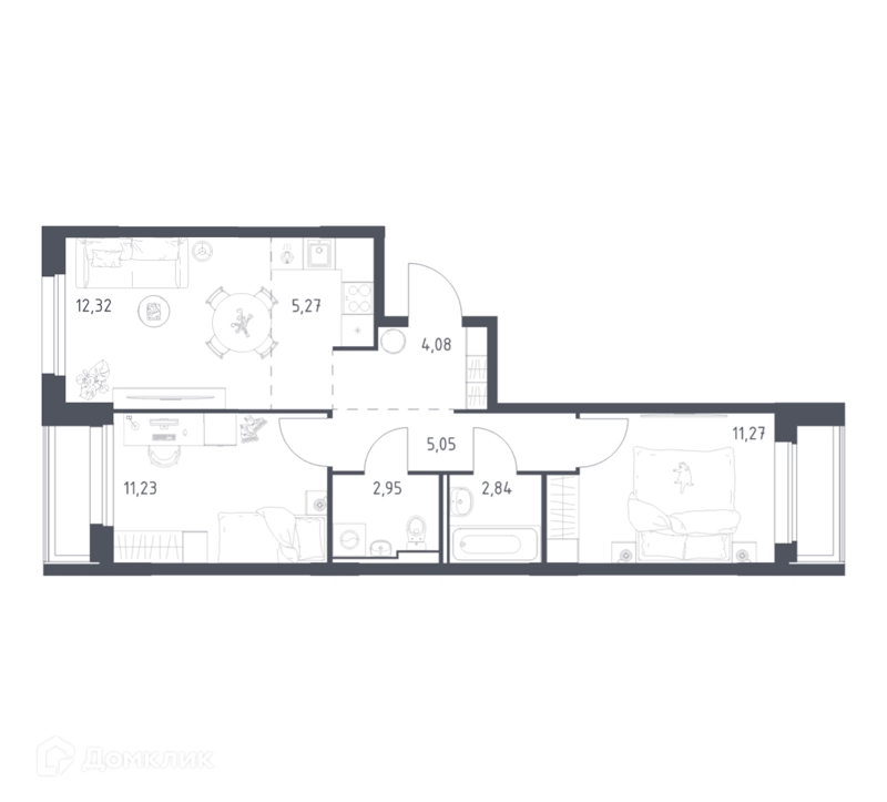2-комнатная квартира 55.01 м² Прибрежный Парк