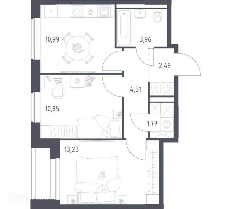 2-комнатная квартира 47.8 м² Прибрежный Парк