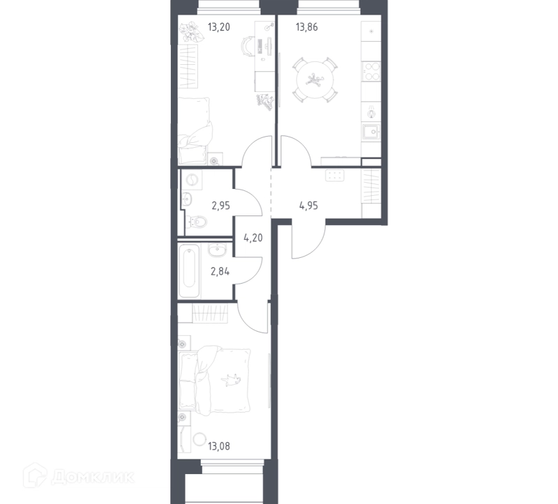 2-комнатная квартира 55.08 м² Прибрежный Парк