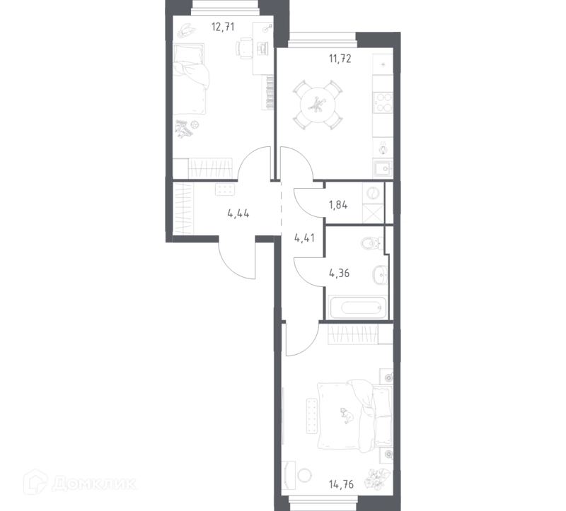 2-комнатная квартира 54.24 м² Прибрежный Парк