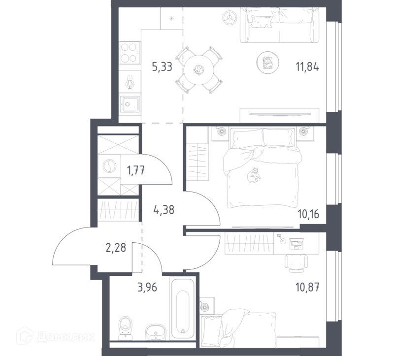 2-комнатная квартира 50.59 м² Прибрежный Парк