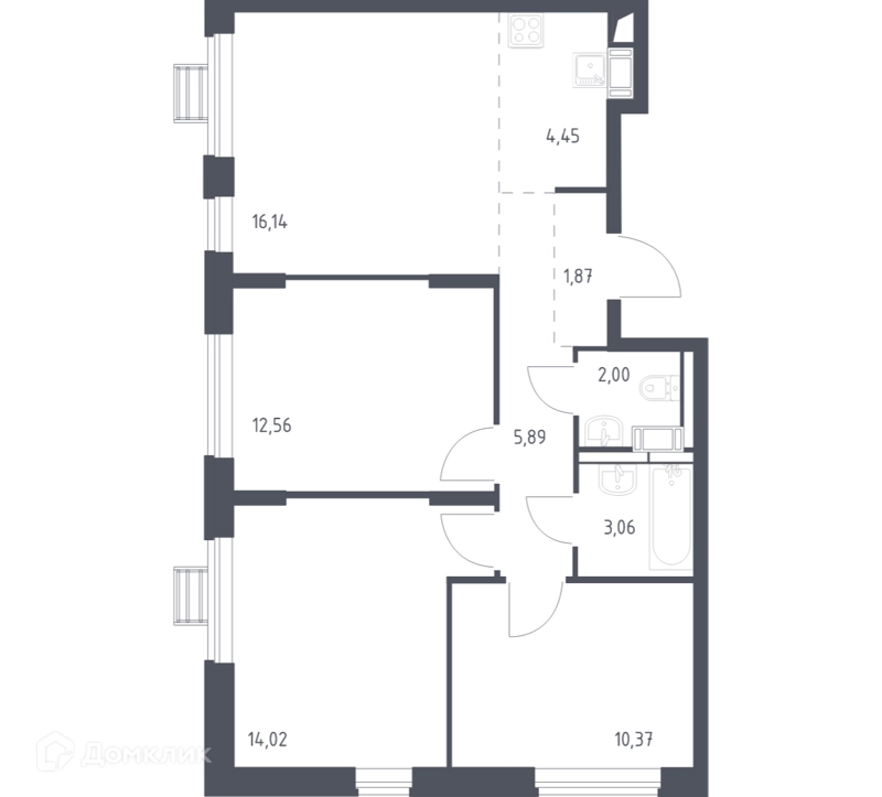 3-комнатная квартира 69.4 м² Прибрежный Парк
