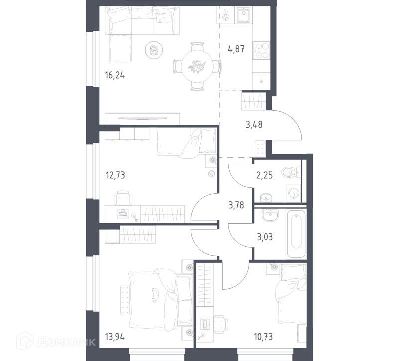 3-комнатная квартира 71.05 м² Прибрежный Парк