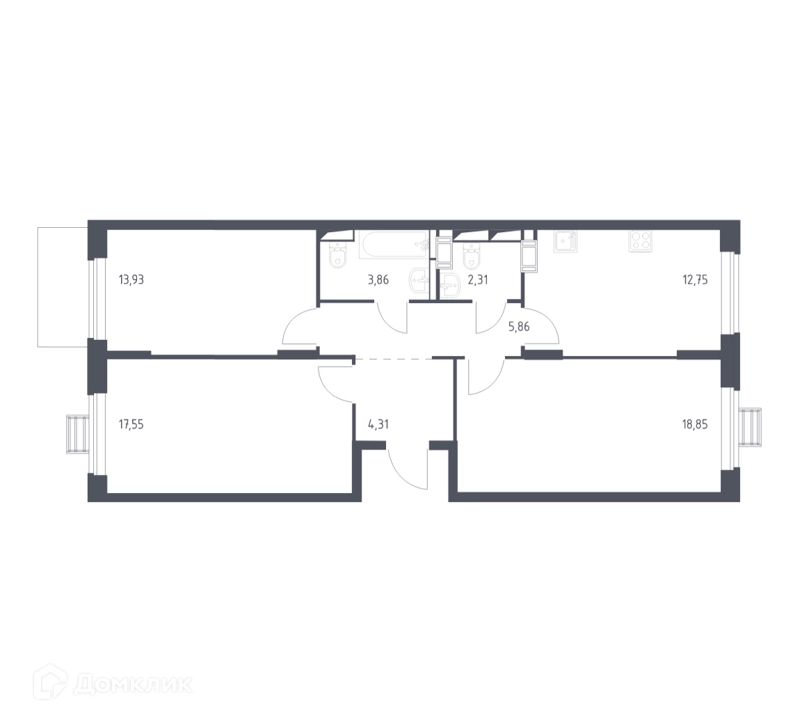 3-комнатная квартира 78.7 м² Прибрежный Парк