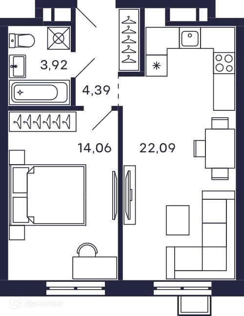 1-комнатная квартира 44.46 м² Тетрис