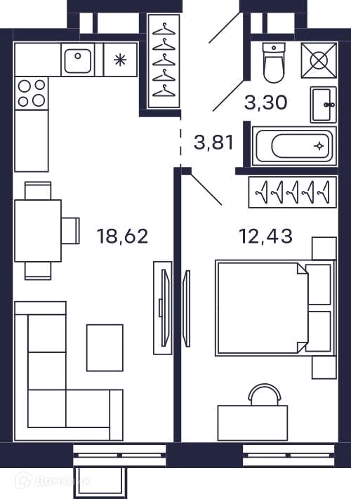 1-комнатная квартира 39.86 м² Тетрис