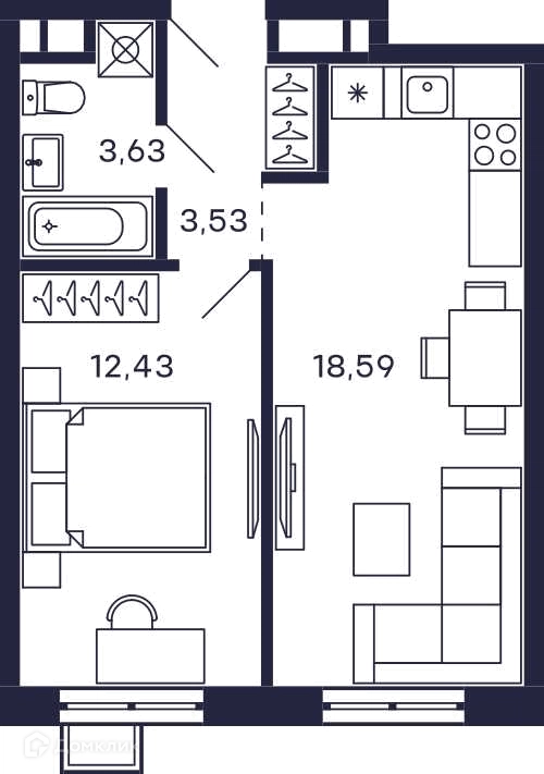 1-комнатная квартира 39.93 м² Тетрис