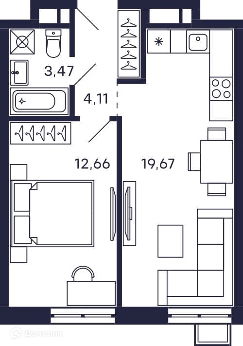 1-комнатная квартира 39.91 м² Тетрис