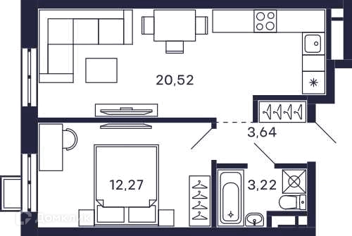 1-комнатная квартира 39.65 м² Тетрис