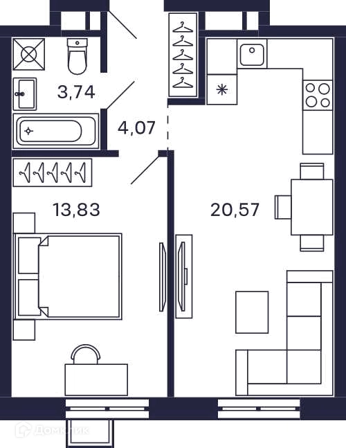 1-комнатная квартира 44.1 м² Тетрис