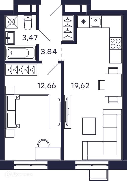 1-комнатная квартира 39.59 м² Тетрис