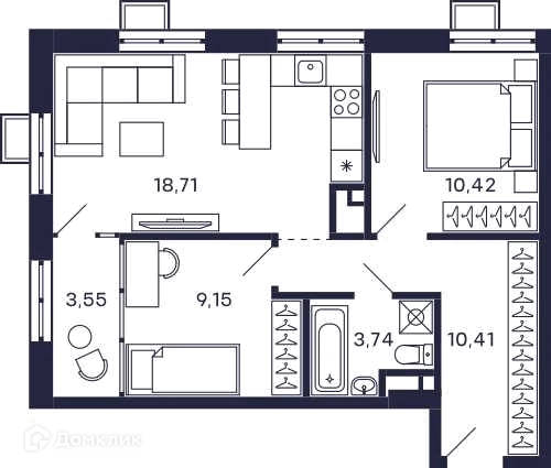 2-комнатная квартира 55.98 м² Тетрис