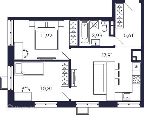 2-комнатная квартира 52.25 м² Тетрис