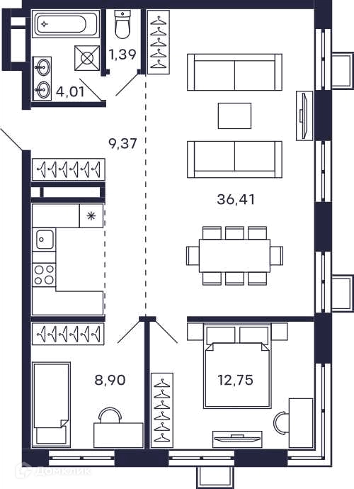 2-комнатная квартира 72.83 м² Тетрис