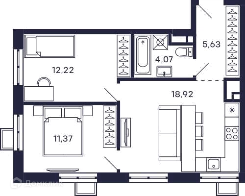 2-комнатная квартира 52.21 м² Тетрис