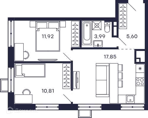 2-комнатная квартира 52.18 м² Тетрис