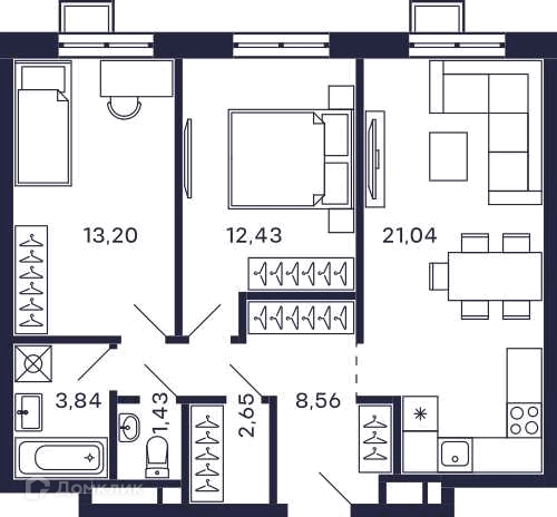 2-комнатная квартира 63.15 м² Тетрис