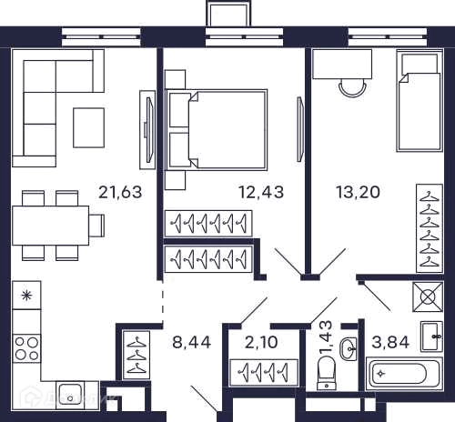 2-комнатная квартира 63.07 м² Тетрис