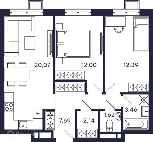 2-комнатная квартира 62.78 м² Тетрис