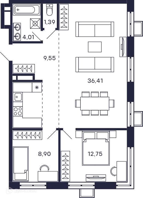 2-комнатная квартира 73.01 м² Тетрис