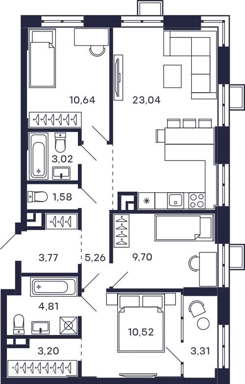 3-комнатная квартира 81.09 м² Тетрис