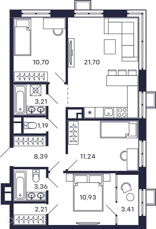 3-комнатная квартира 76.34 м² Тетрис