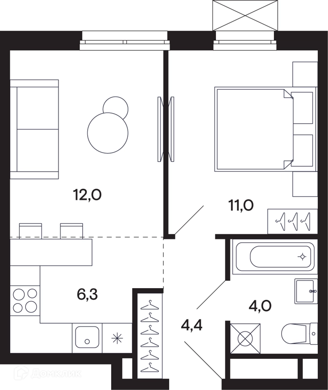 1-комнатная квартира 37.95 м² Базаева 11