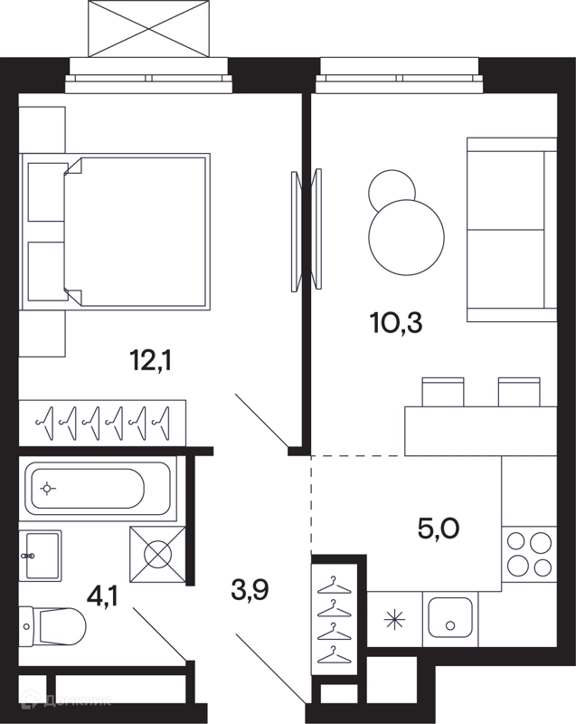 1-комнатная квартира 35.71 м² Базаева 11