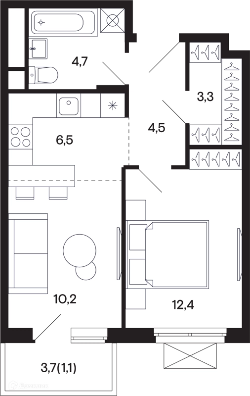 1-комнатная квартира 42.77 м² Базаева 11