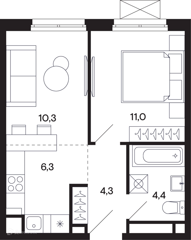 1-комнатная квартира 36.65 м² Базаева 11