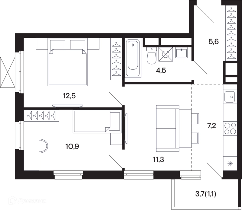 2-комнатная квартира 53.36 м² Базаева 11