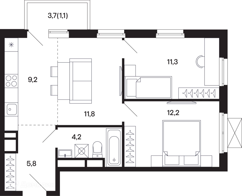 2-комнатная квартира 55.06 м² Базаева 11