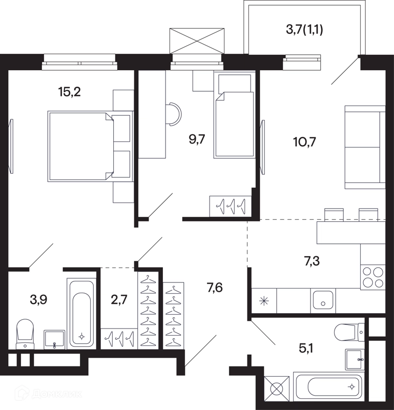 2-комнатная квартира 63.59 м² Базаева 11