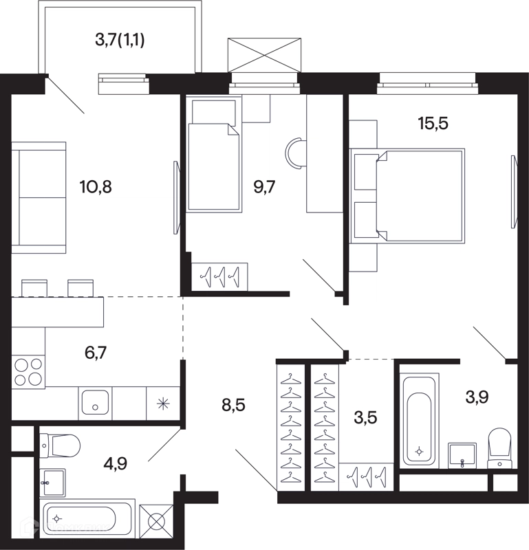 2-комнатная квартира 65.69 м² Базаева 11
