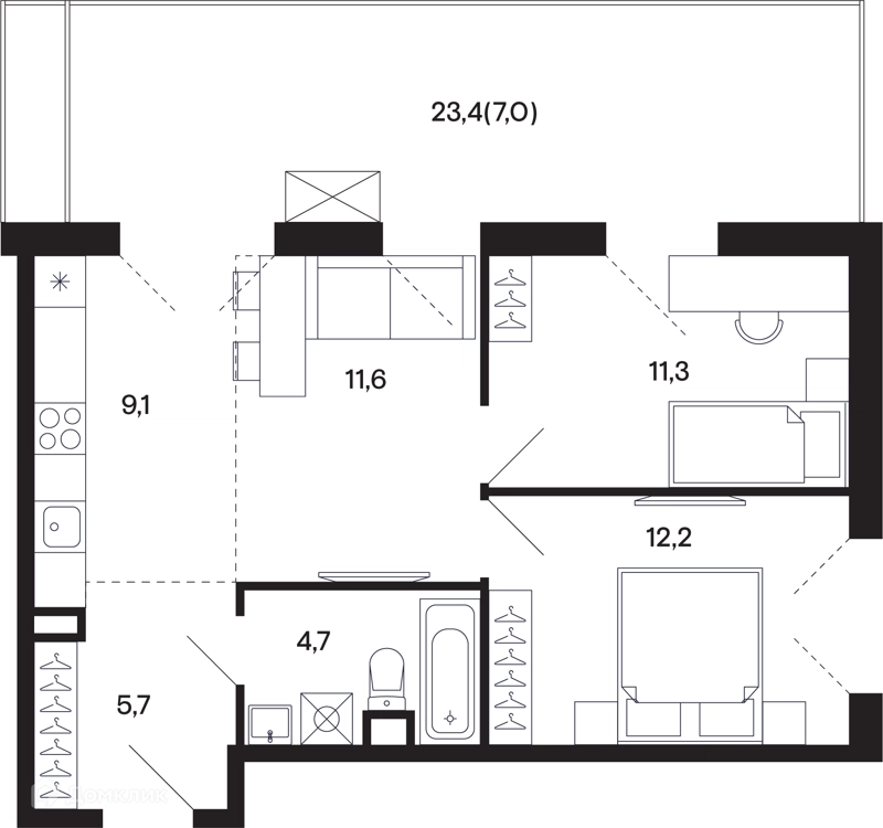 2-комнатная квартира 61.74 м² Базаева 11