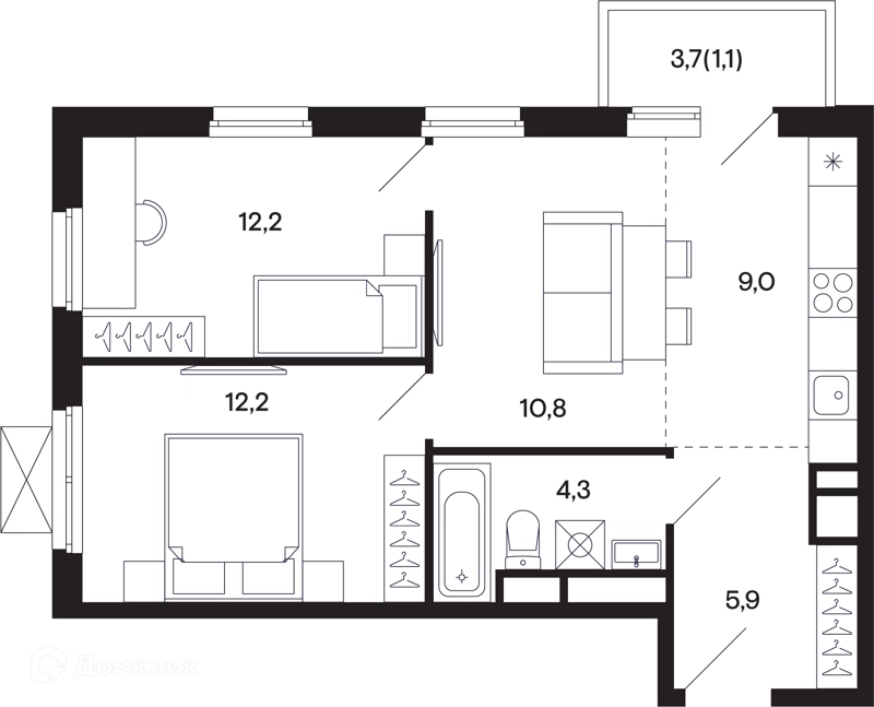2-комнатная квартира 53.63 м² Базаева 11