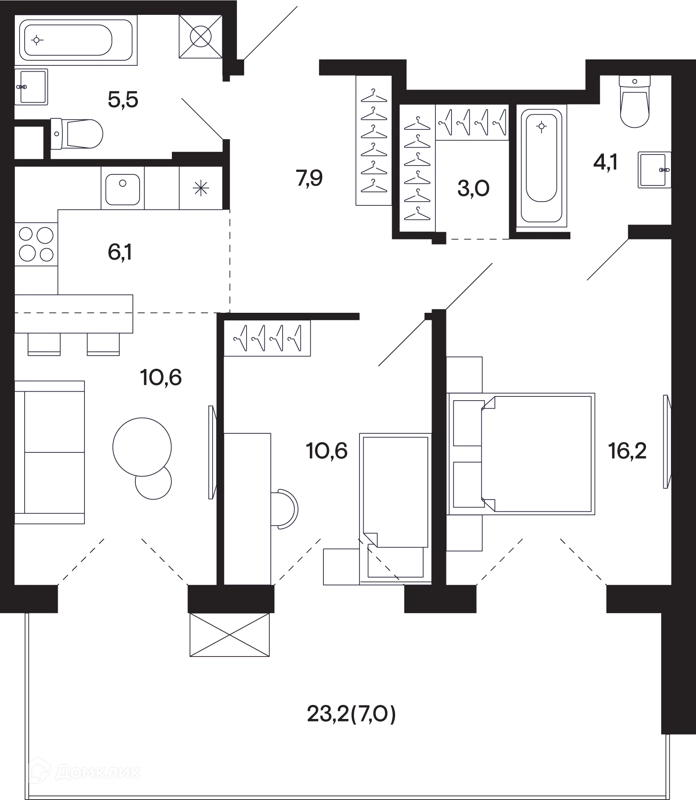 2-комнатная квартира 70.55 м² Базаева 11