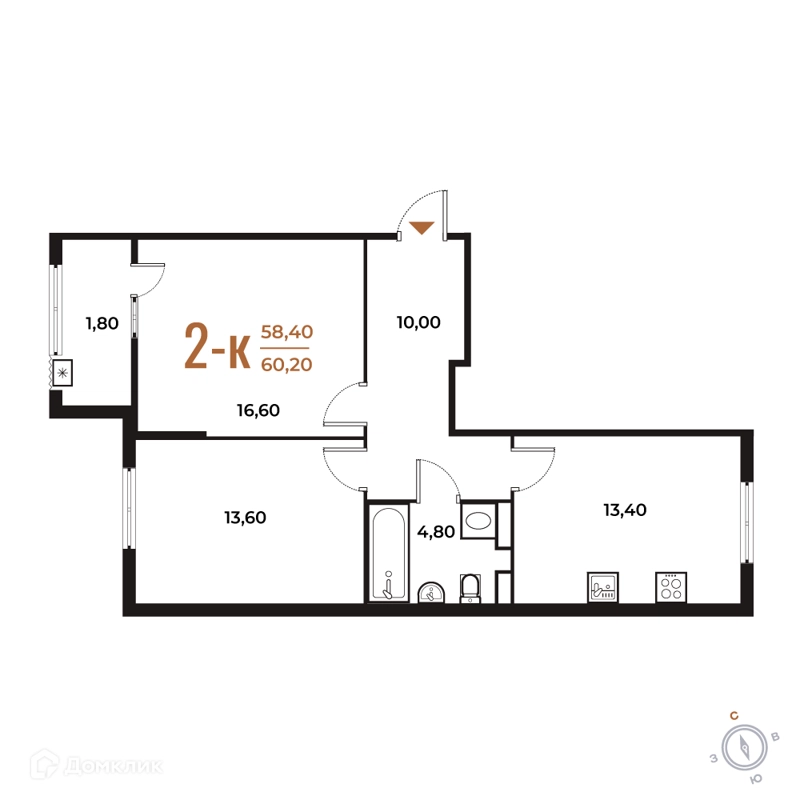 2-комнатная квартира 60.2 м² Новое Летово