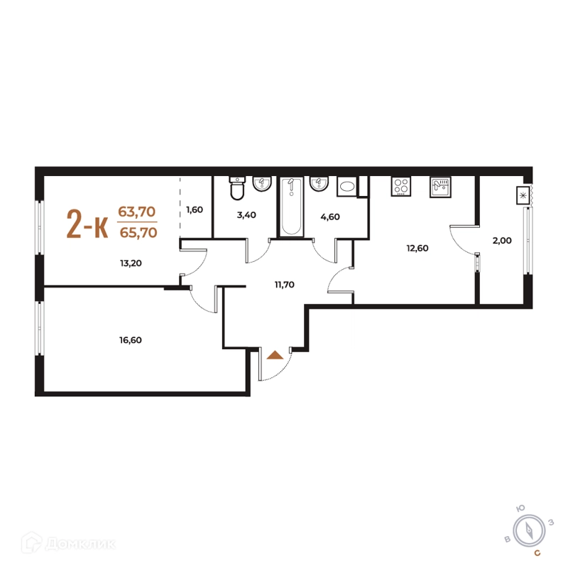 2-комнатная квартира 65.7 м² Новое Летово