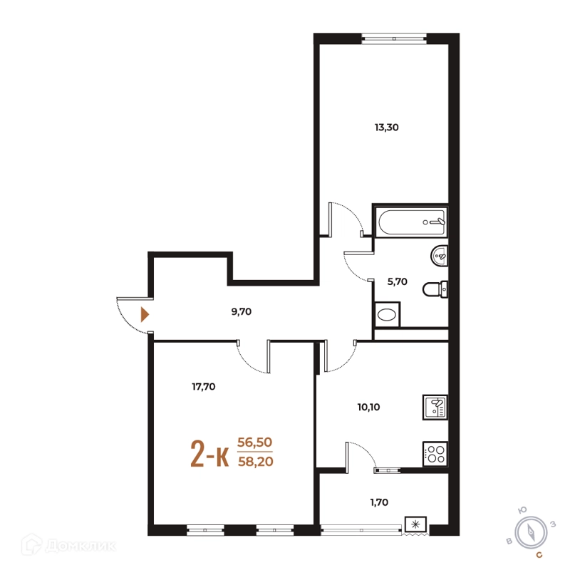 2-комнатная квартира 58.2 м² Новое Летово