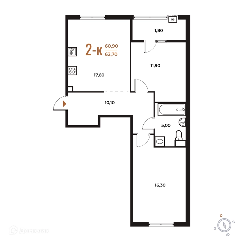 2-комнатная квартира 62.7 м² Новое Летово