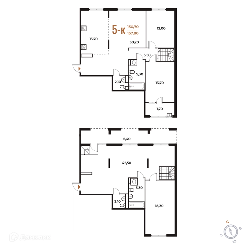 5-комнатная квартира 157.8 м² Новое Летово