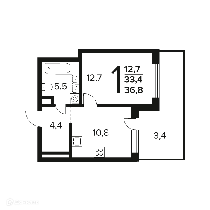 1-комнатная квартира 36.8 м² Новые Ватутинки Заречный
