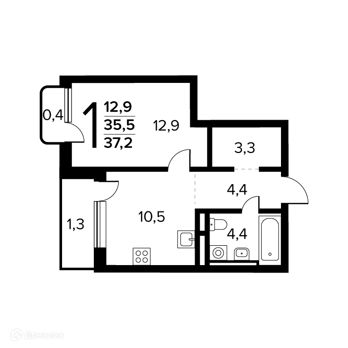 1-комнатная квартира 37.5 м² Новые Ватутинки Заречный