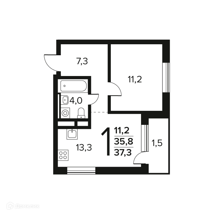 1-комнатная квартира 37.3 м² Новые Ватутинки Заречный