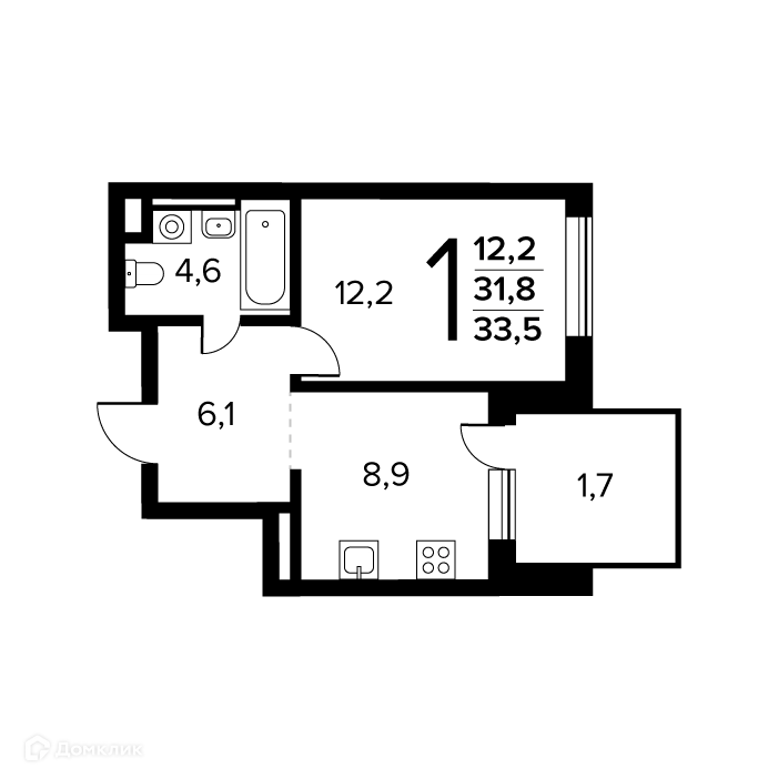 1-комнатная квартира 33.5 м² Новые Ватутинки Заречный