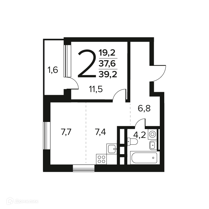 2-комнатная квартира 39.2 м² Новые Ватутинки Заречный