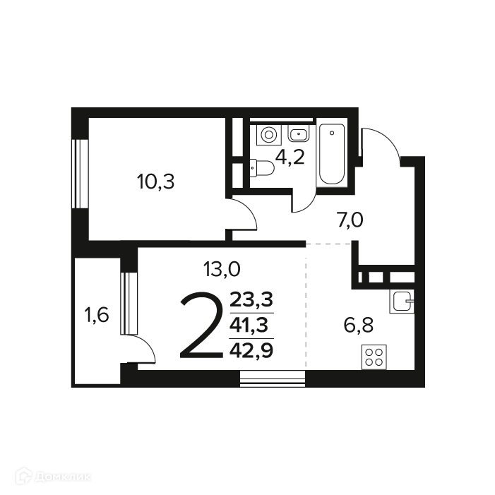 2-комнатная квартира 42.9 м² Новые Ватутинки Заречный